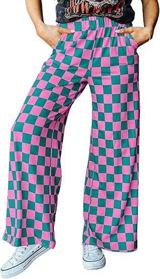 Women's checked palazzo trousers with elasticated waistband and practical side pockets, size Valenzora