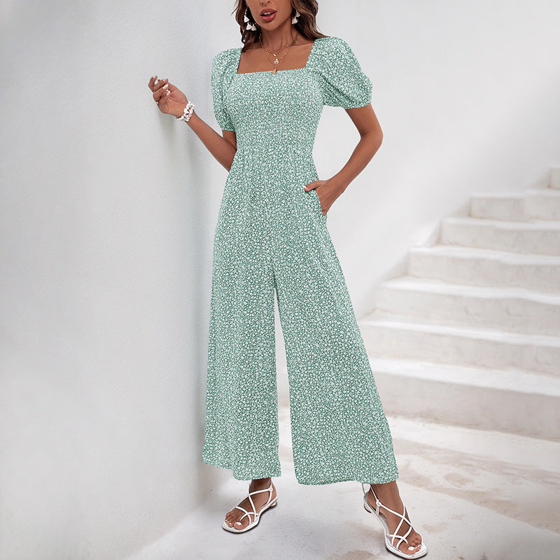 Women's oversized jumpsuit with puff sleeves and elasticated waistband, size