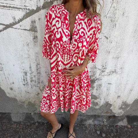Damen-Freizeitkleid für den Strand mit hohem Seitenschlitz und modischem Druckmuster, Größe S