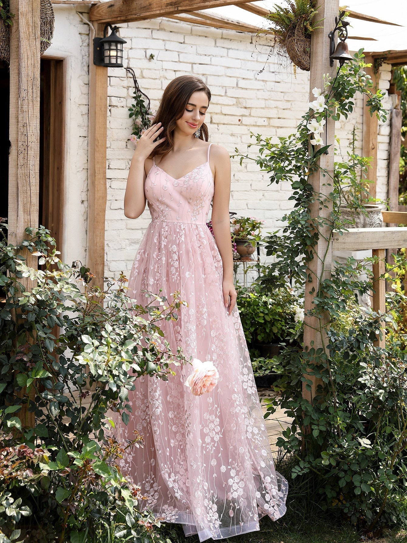 Valenzora | V-neck strapless evening dress, mesh, embroidered back, open back, elegant evening dress, dance dress, party dress, bridesmaid dress