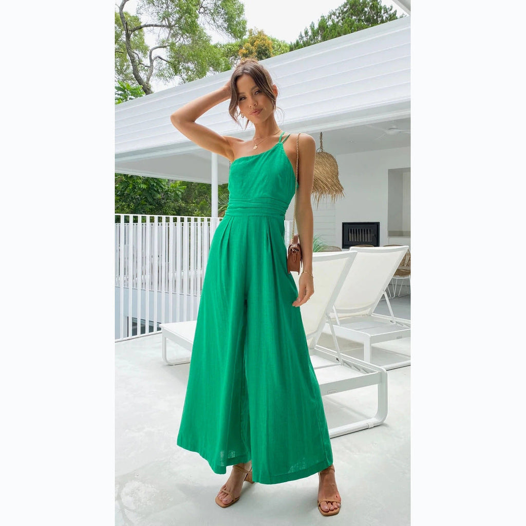 Women's jumpsuit with wide legs and chic spaghetti straps, size
