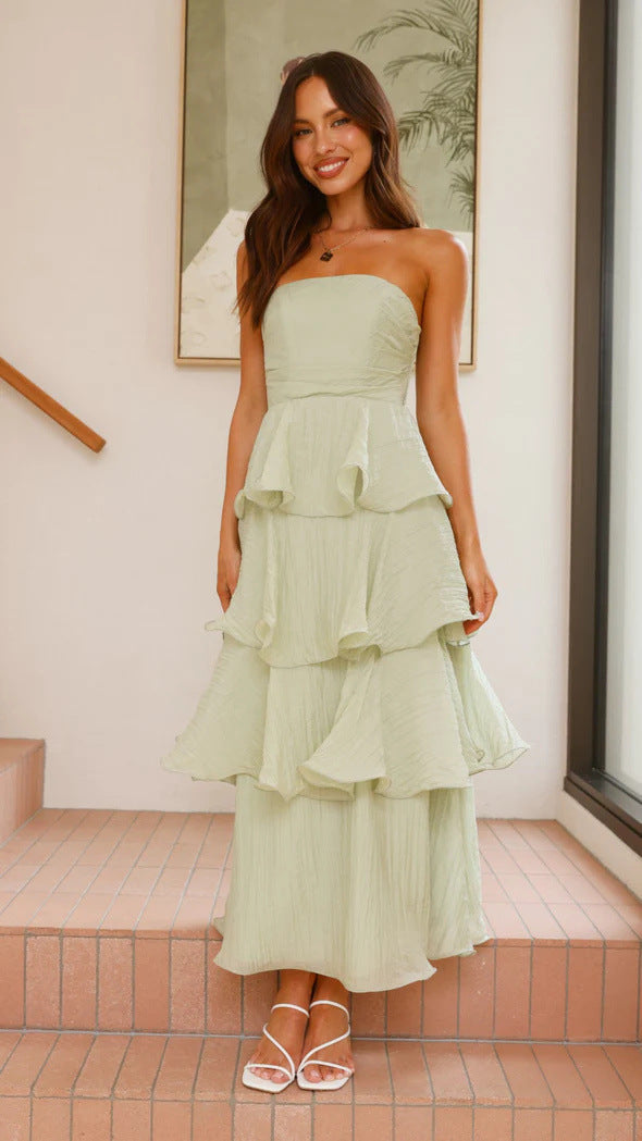 Valenzora | Strapless Tiered Dress Backless Layered Design Elegant Flowing Cut