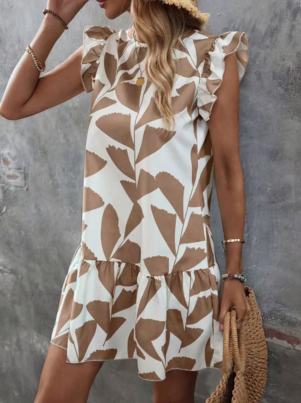 Damen-Sommerkleid mit Rüschen und Blumenmuster, Größe