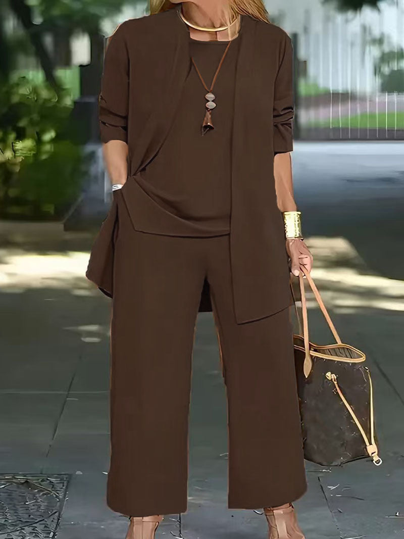 Valenzora | Long-sleeved cardigan vest three-piece set