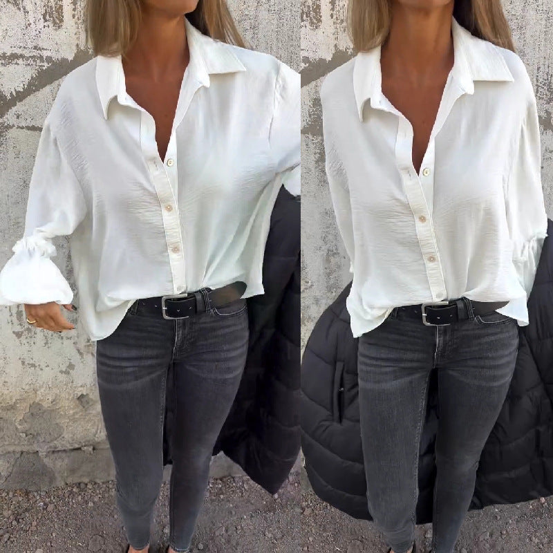 Women's casual shirt blouse with flounce sleeves, size