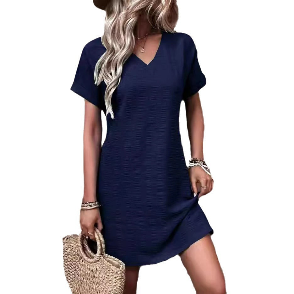 Damen-Freizeitkleid mit V-Ausschnitt und weitem Schnitt