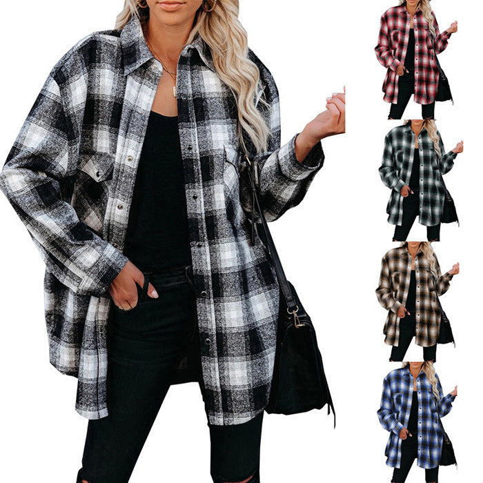 Damen Flanell-Hemdjacke mit Karomuster und praktischen Taschen, Größe S
