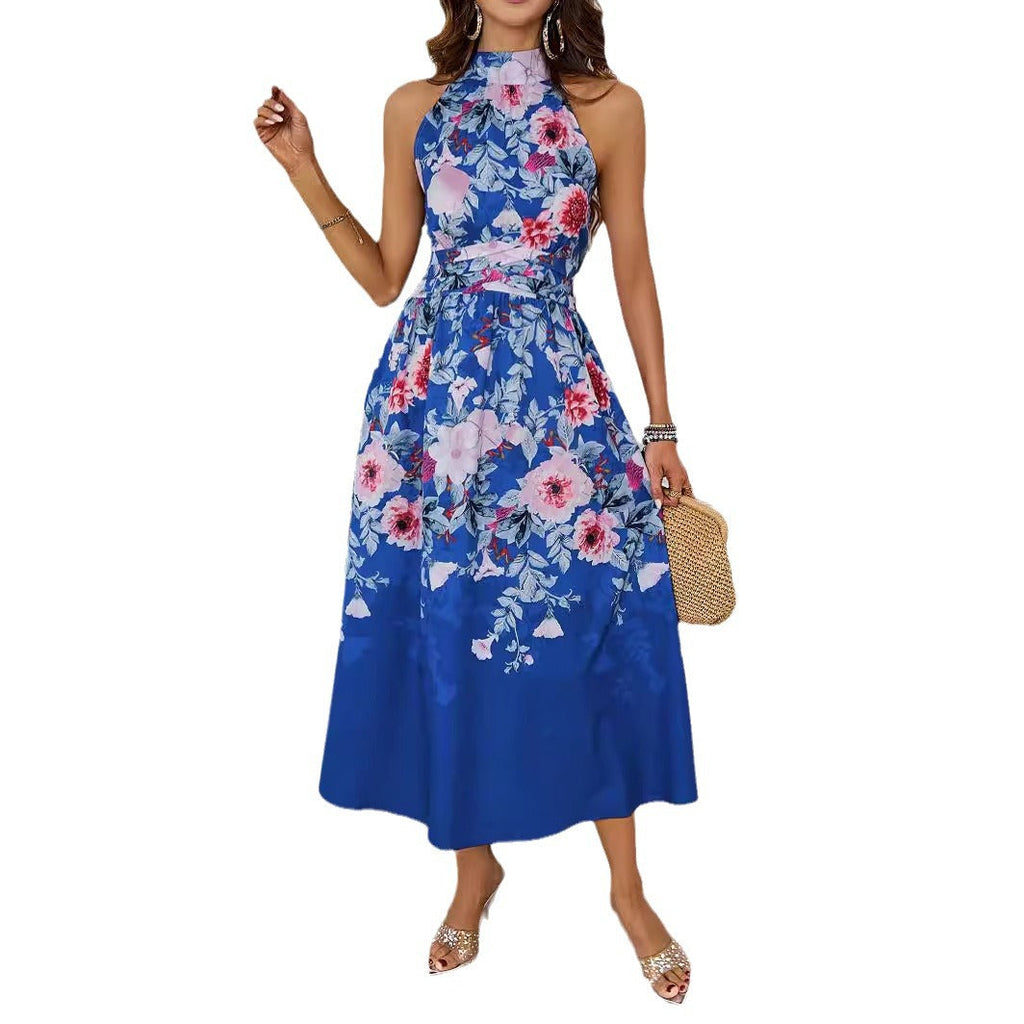 Women's midi dress with floral pattern and asymmetrical hem, size