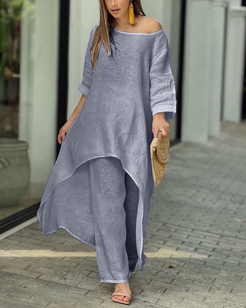 Valenzora | Irregular cotton-linen wide leg two-piece set