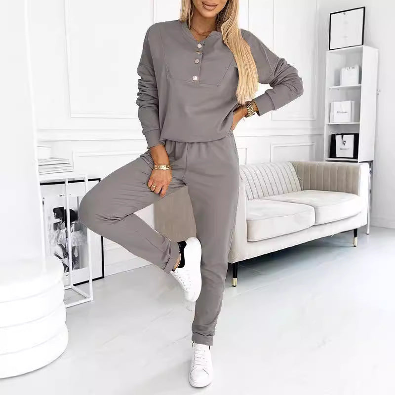 Damen Freizeit-Jumpsuit mit asymmetrischem Ausschnitt und Knopfdetails