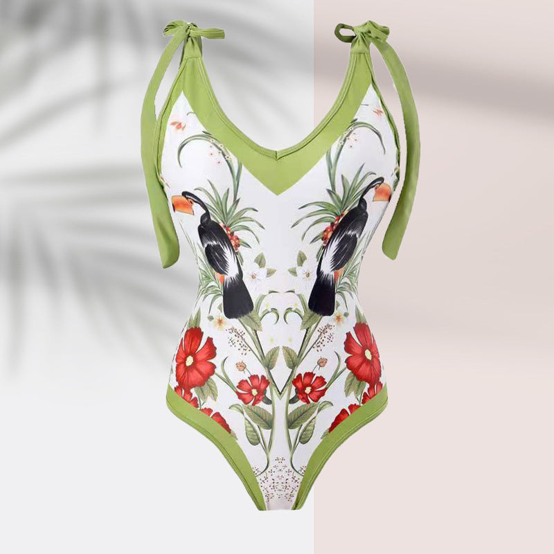 Women's pareo with botanical pattern and stylish tie belt, size