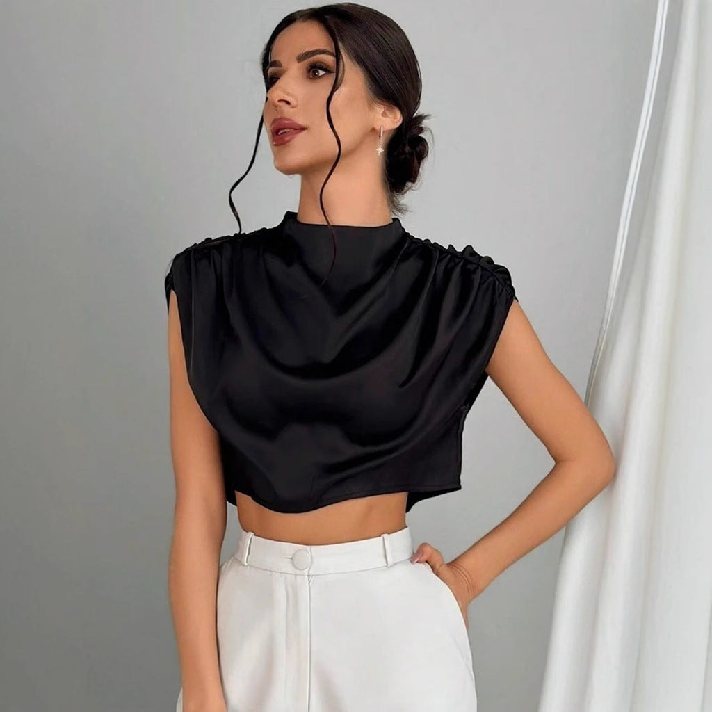 Valenzora | Satin Faux Silk Short Shirt Top