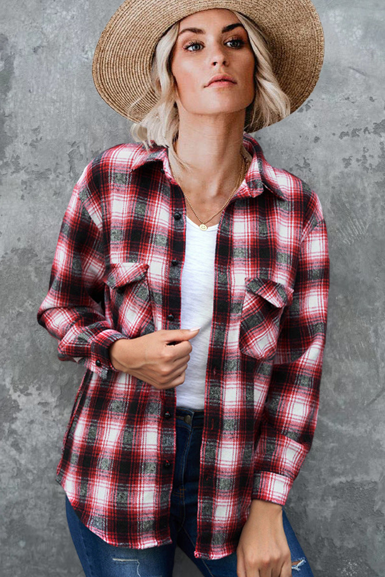 Damen Flanell-Hemdjacke mit Karomuster und praktischen Taschen, Größe S