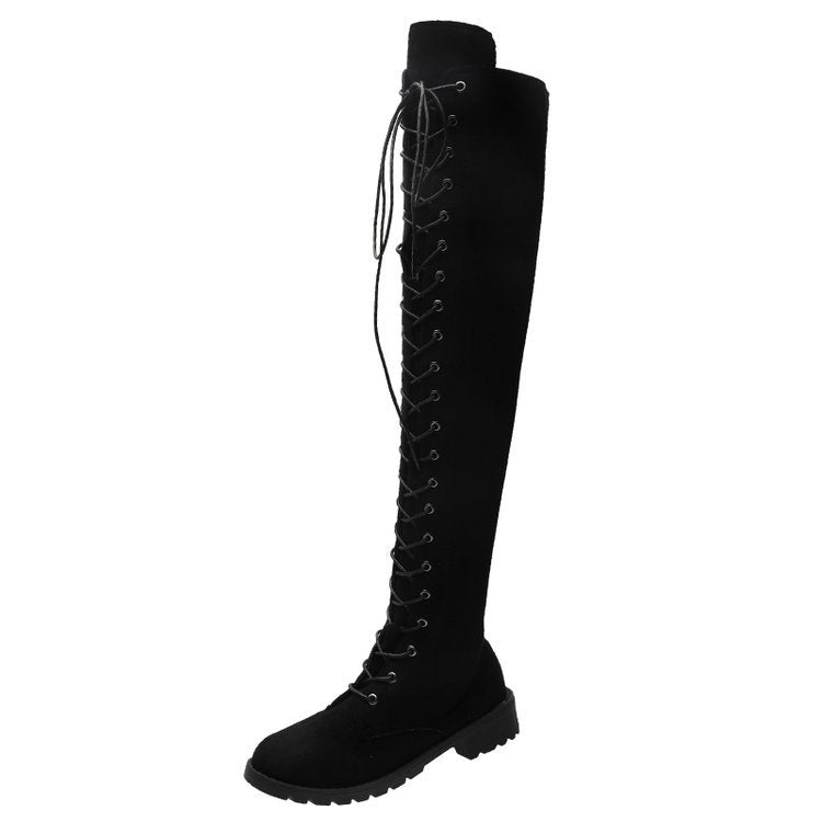 Women's over-the-knee boots with sophisticated lacing and robust sole, size Valenzora