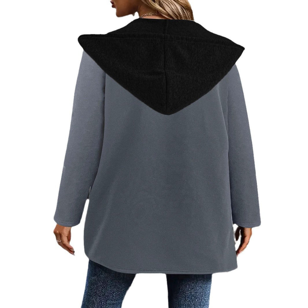 Women's casual long-sleeved jacket with hood and practical pockets, size
