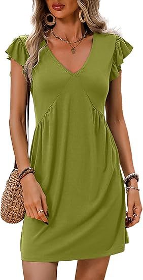 Damen-Sommerkleid mit V-Ausschnitt und Rüschendetails, Größe