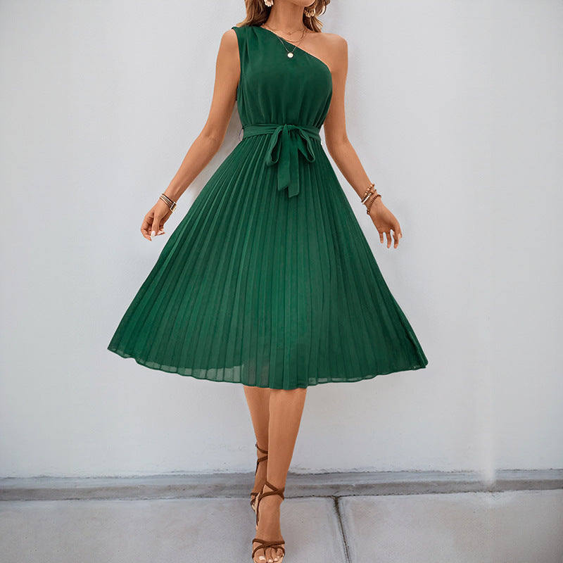 Damen Plisseekleid mit Taillengürtel und elegantem V-Ausschnitt, Größe