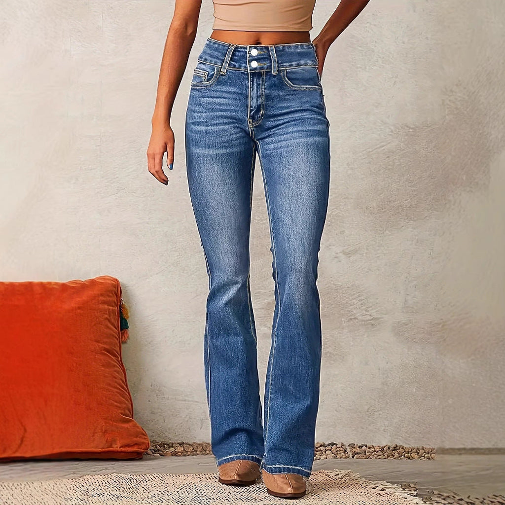 Women's bootcut jeans with a high waist and fashionable details, size [size missing]