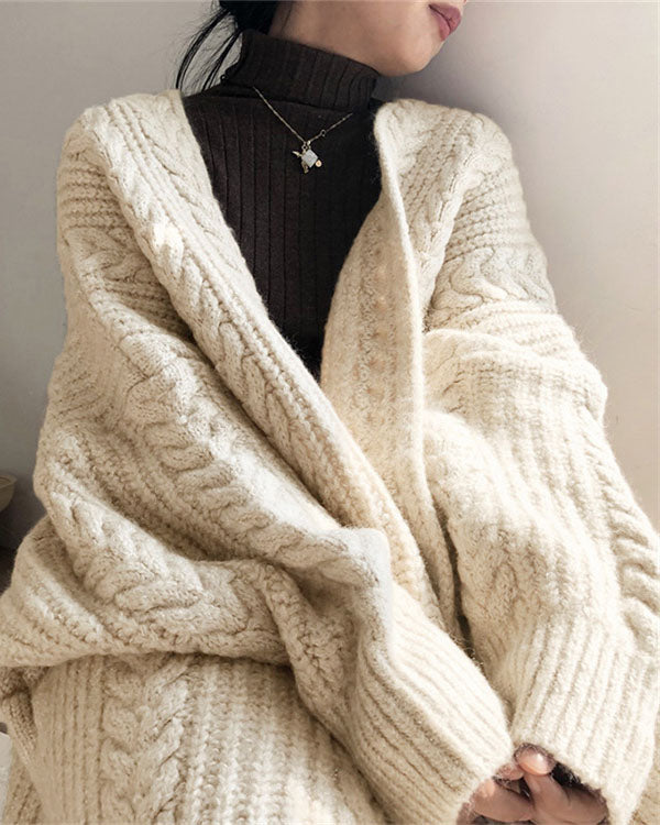 Valenzora Retro simple thickened loose twisted long cardigan