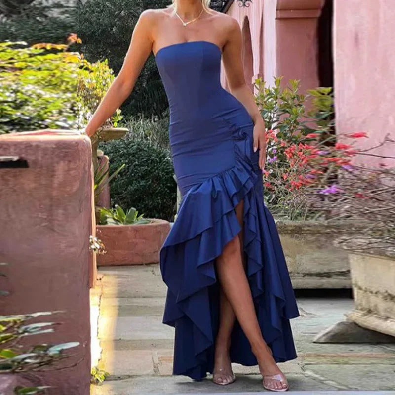 Damenabendkleid mit beweglichem Rüschenrock und tailliertem Oberteil, Größe