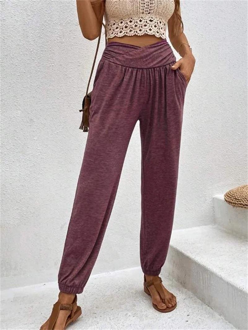 Women's casual high-waisted trousers with comfortable elastic waistband, size [size missing]