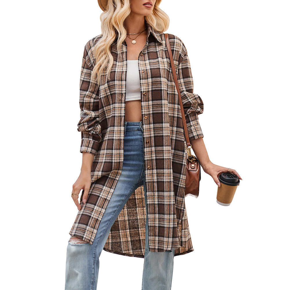 Women's casual flannel shirt jacket in an oversized cut, size S