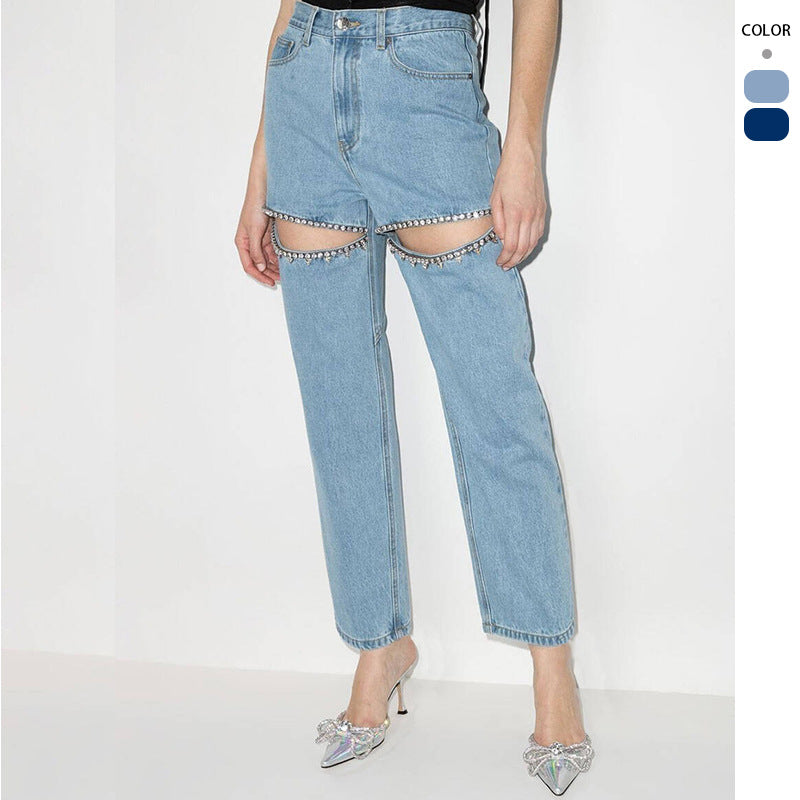 Damenjeans mit Cut-Outs und Glitzer-Details, Größe Valenzora