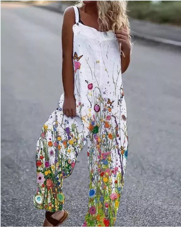 Valenzora | Large floral pattern lightweight fabric dungarees