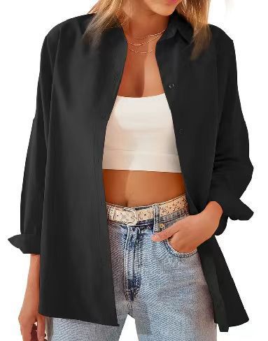 Women's relaxed-fit shirt blouse with long sleeves and modern details, size S