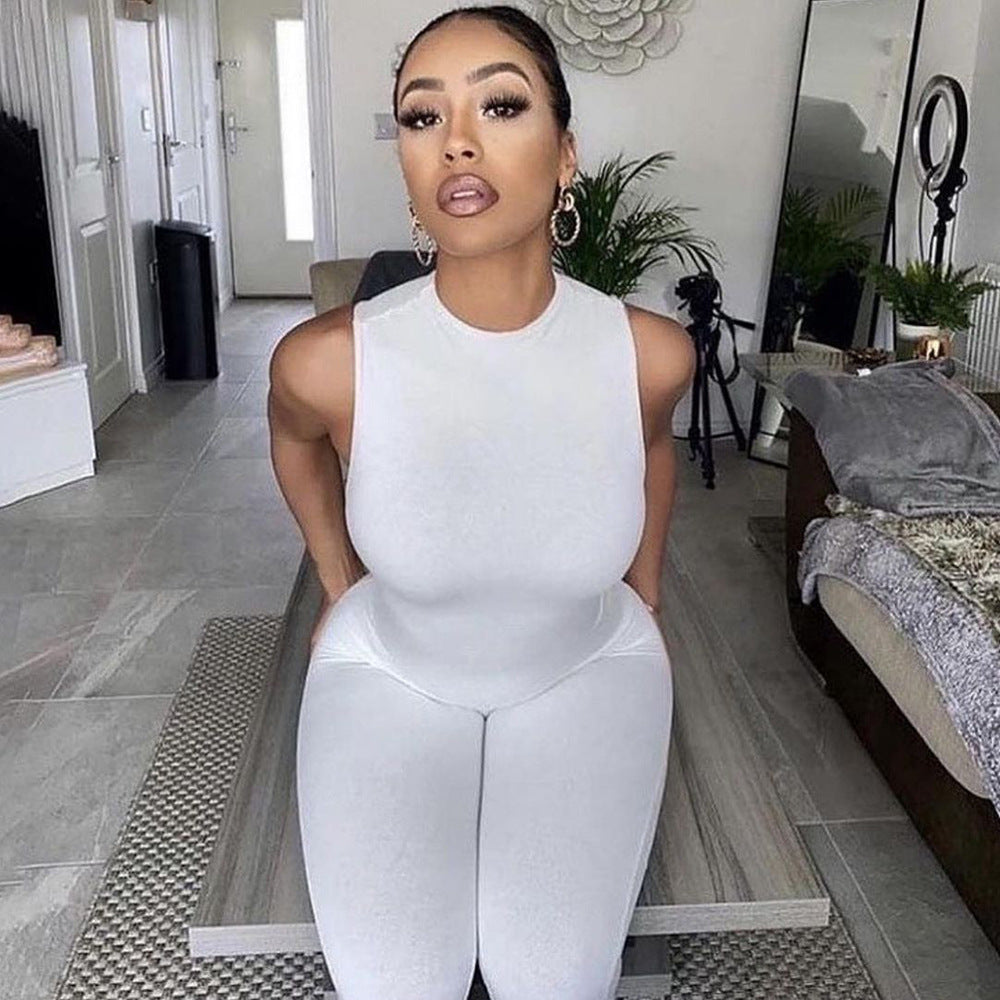 Women's all-in-one jumpsuit with a deep neckline and figure-hugging cut, size S
