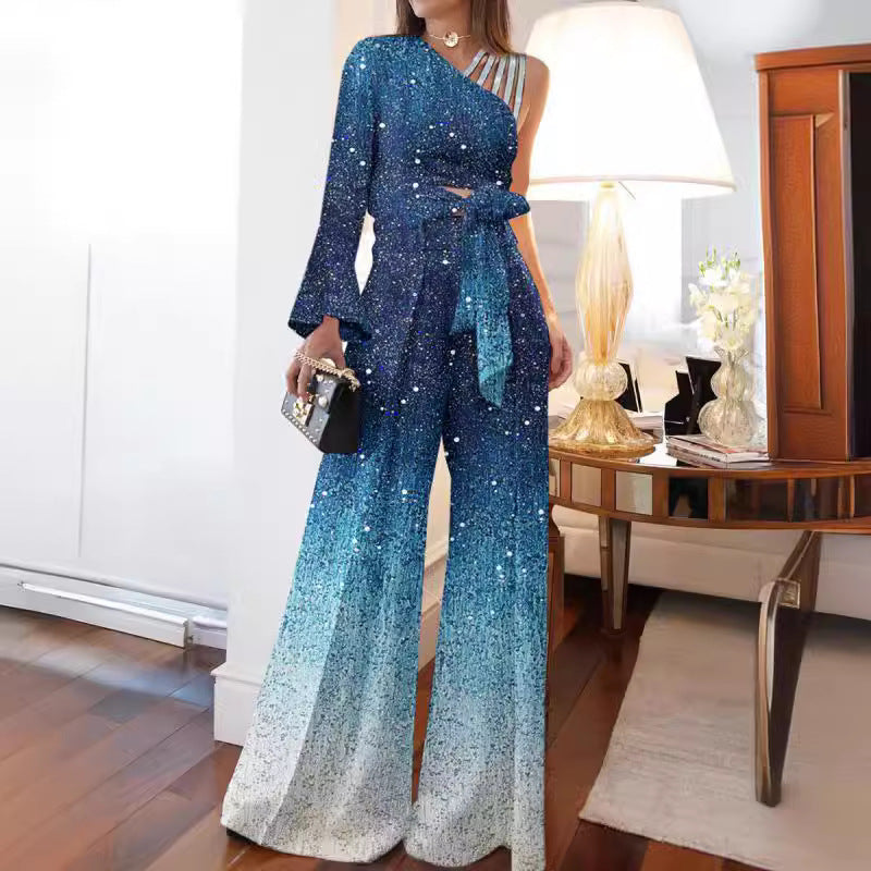 Valenzora | Off-Shoulder Wide Leg Trousers Set