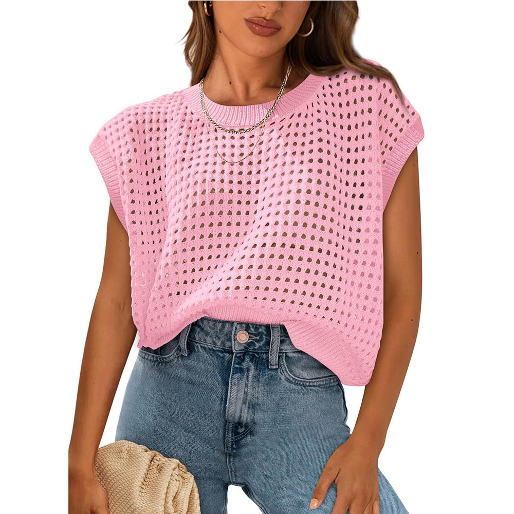 Women's casual knit top with airy mesh structure, size