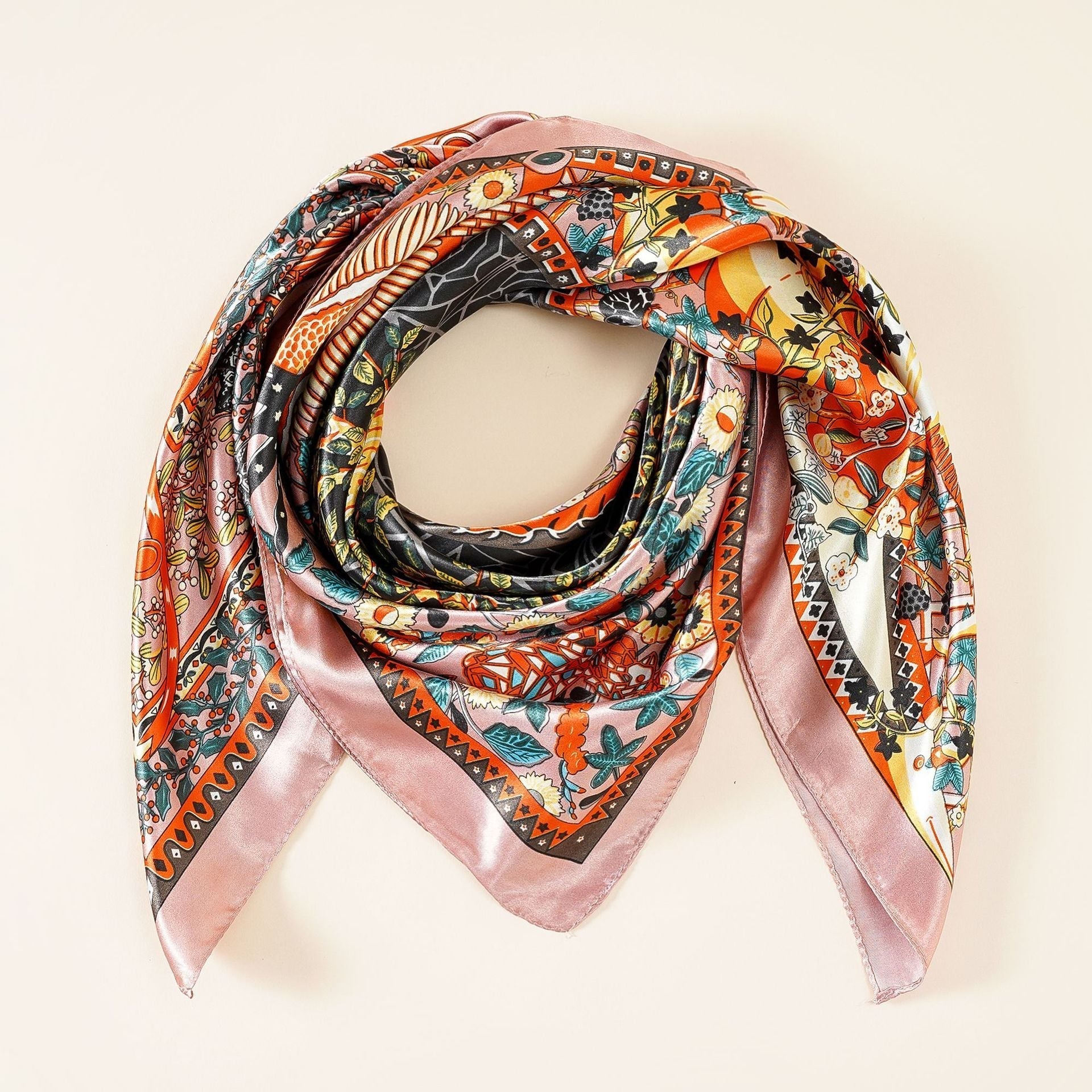 Women's luxurious silk scarf with an artistic floral design and shimmering sheen, size Valenzora