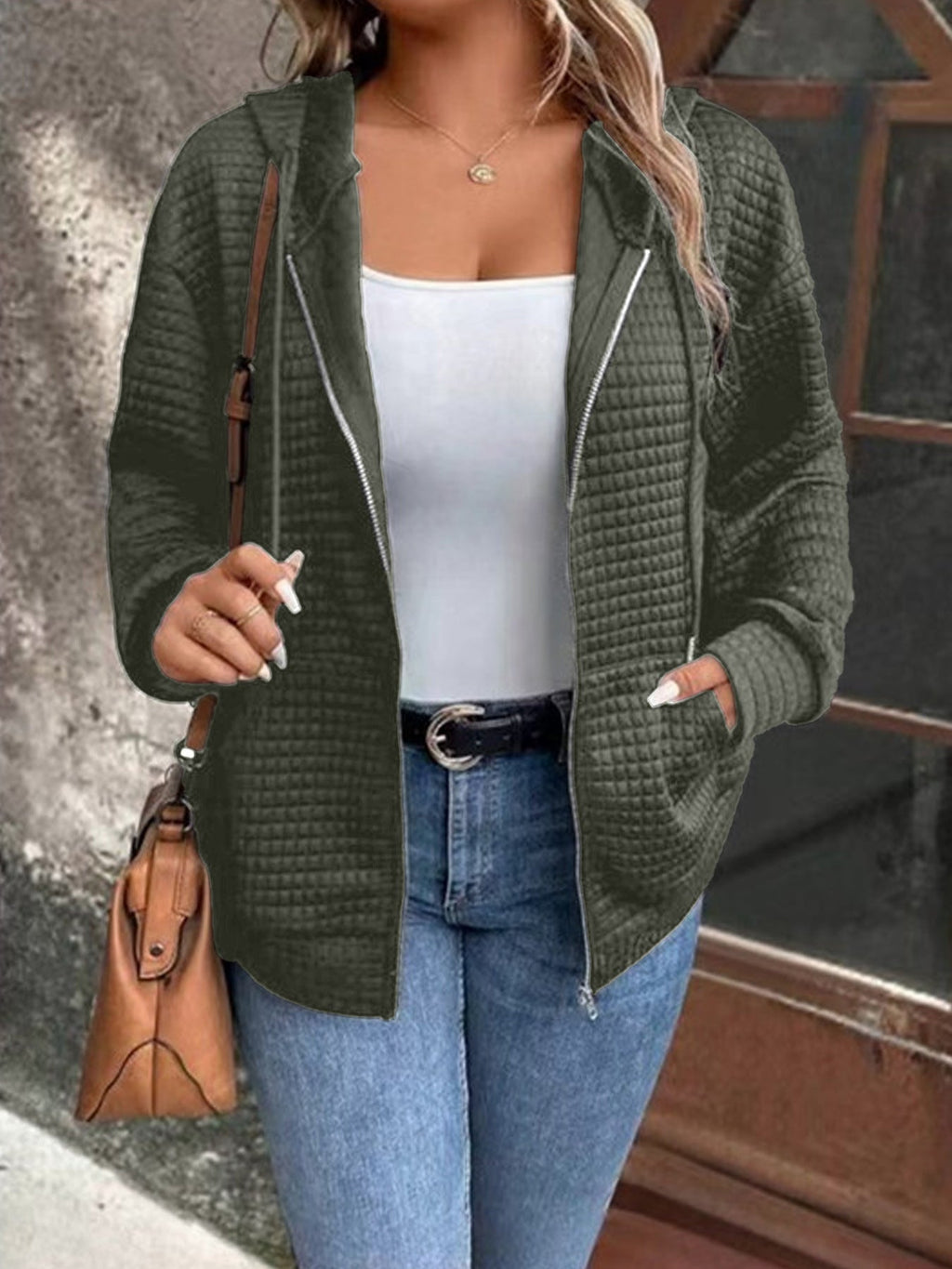 Damen-Kapuzenjacke aus strukturiertem Material, Größe