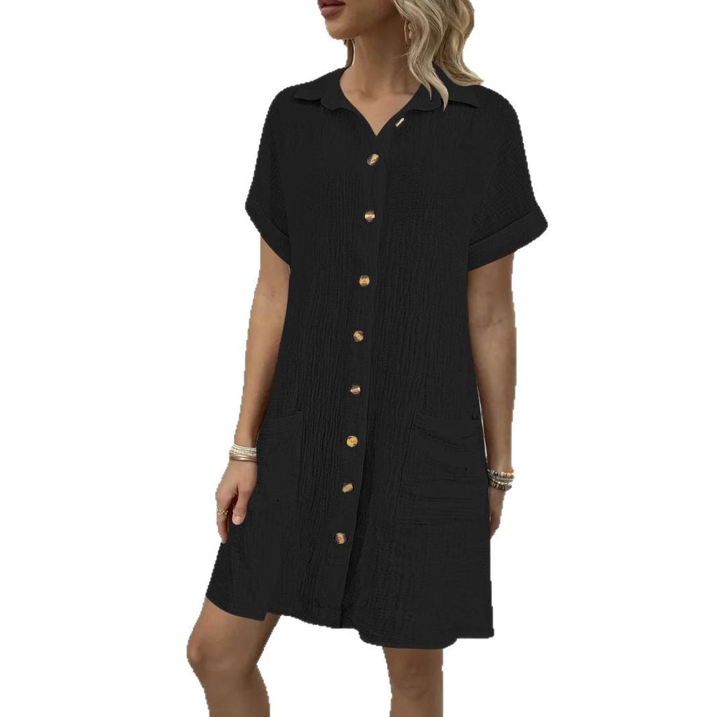 Women's knee-length shirt dress with button-up design and practical pockets, size S