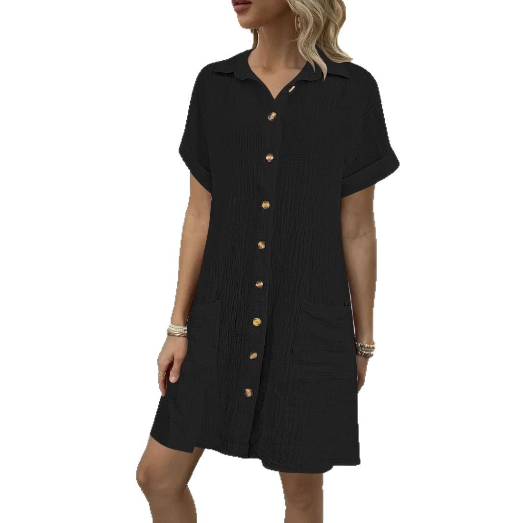 Women's knee-length shirt dress with button-up design and practical pockets, size S