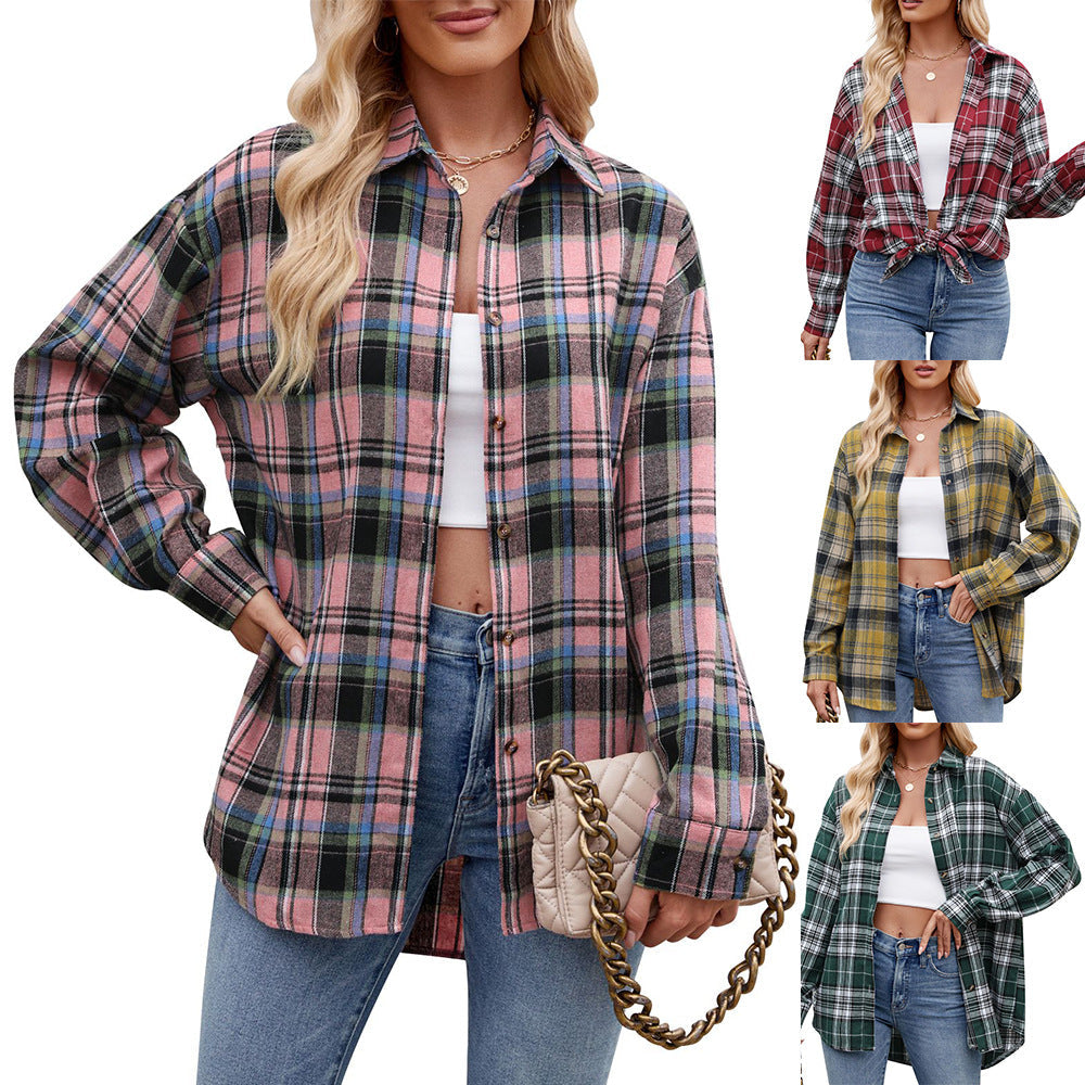 Women's Checkered Oversized Shirt Blouse Valenzora