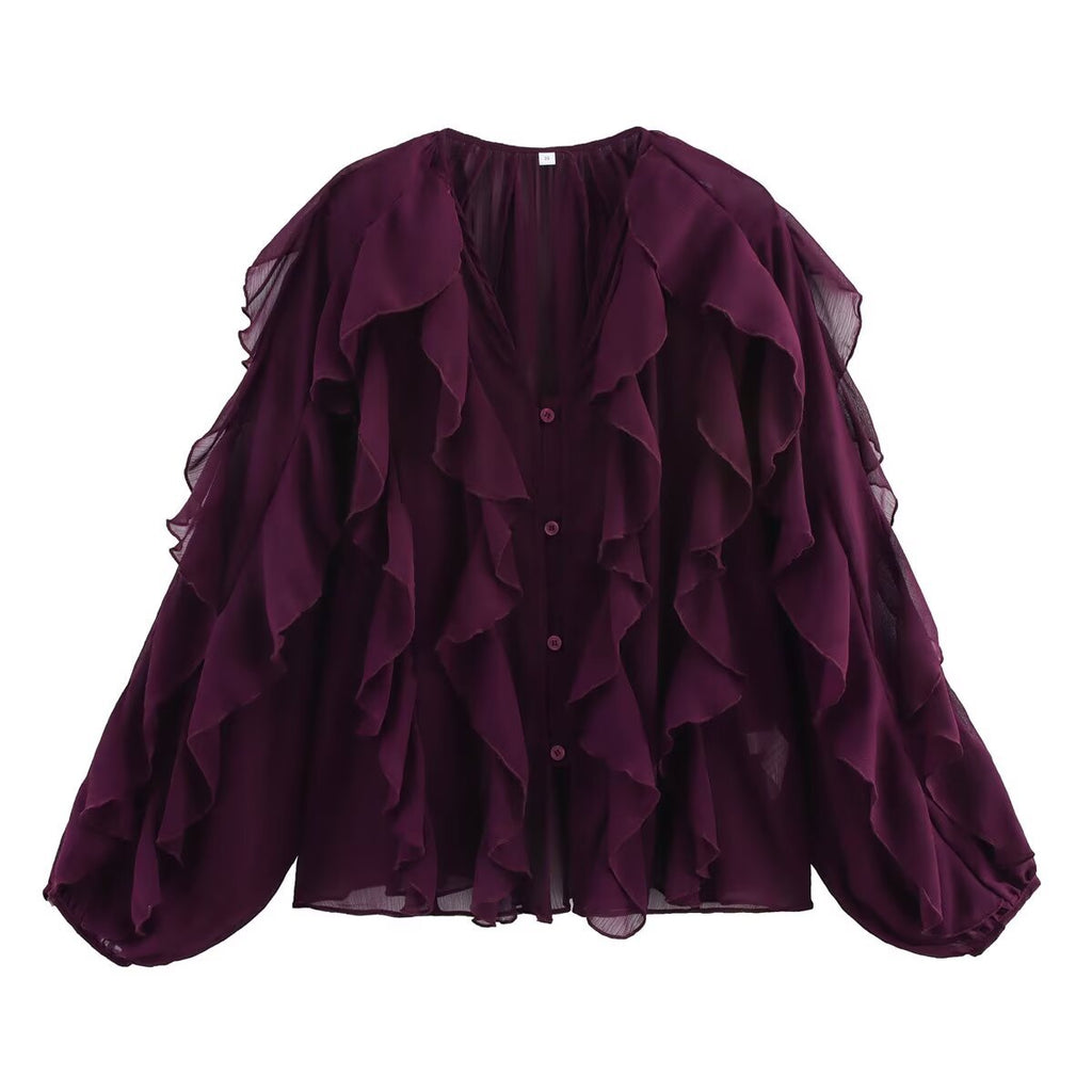 Damenbluse mit voluminösen Rüschendetails und elegantem Schnitt, Größe S
