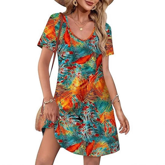 Damen Kurzarm Freizeitkleid Größe