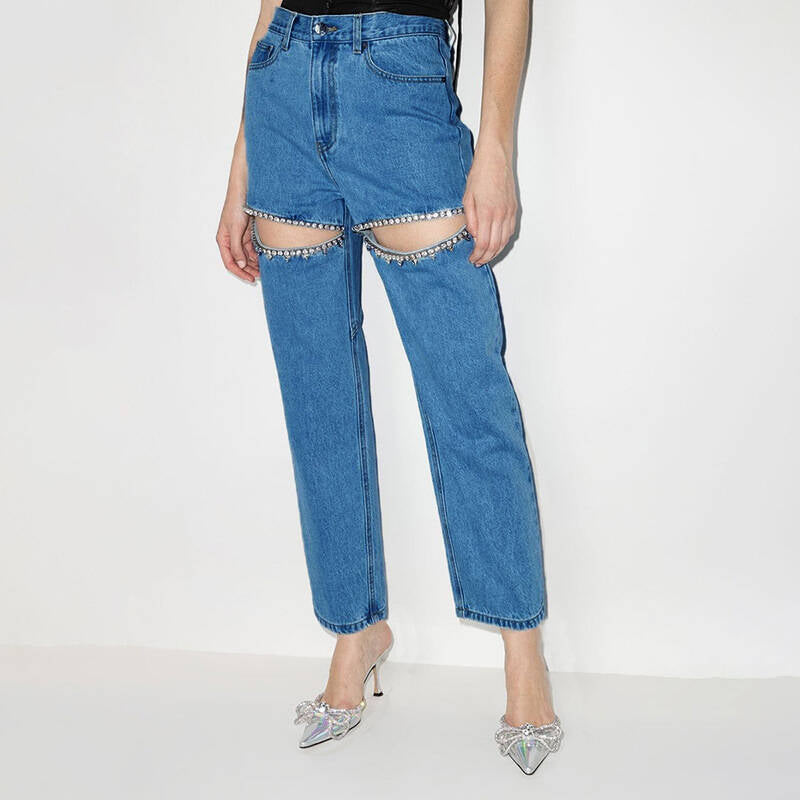 Damenjeans mit Cut-Outs und Glitzer-Details, Größe Valenzora