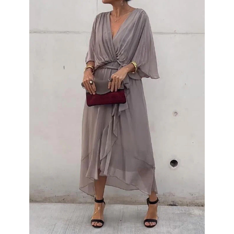 Valenzora | Lace-up Batwing Sleeve Irregular Dress