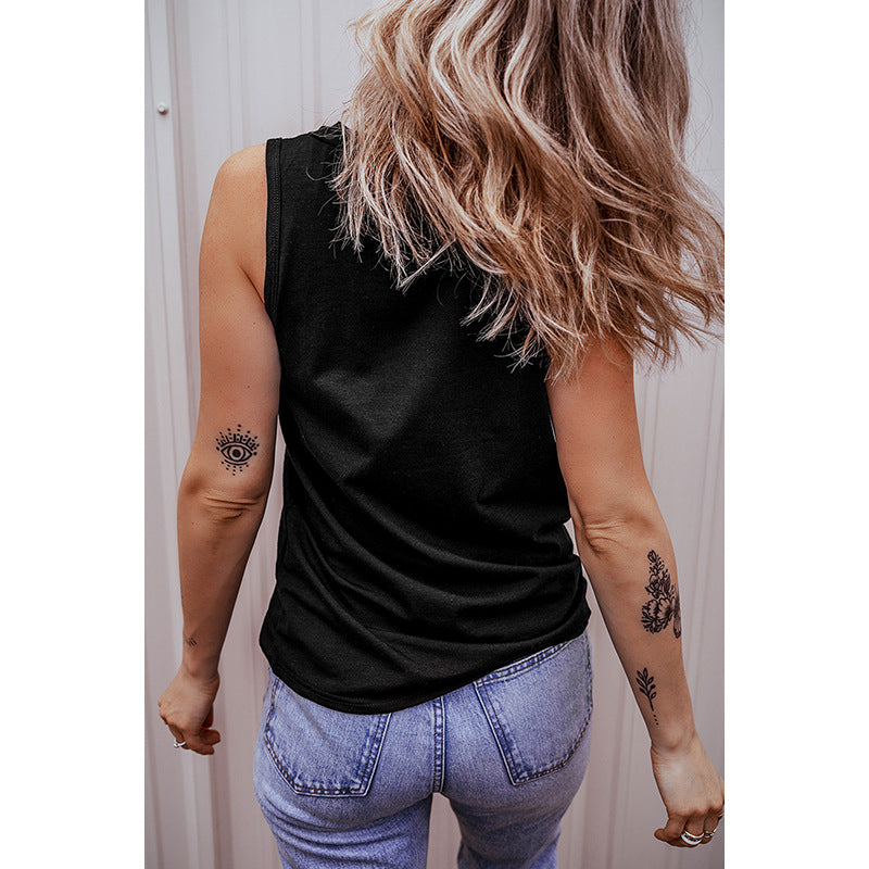 Damen-Ärmellose Bluse mit Knopfleiste und Brusttasche, Größe