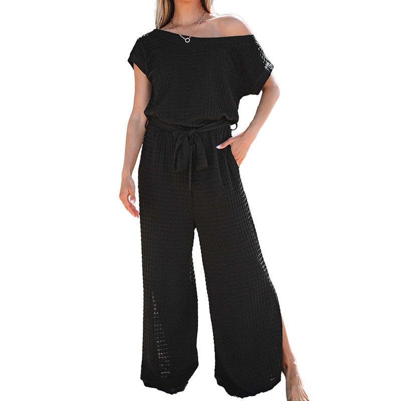 Damen-Freizeit-Jumpsuit mit weitem Schnitt und elastischem Bund, Größe