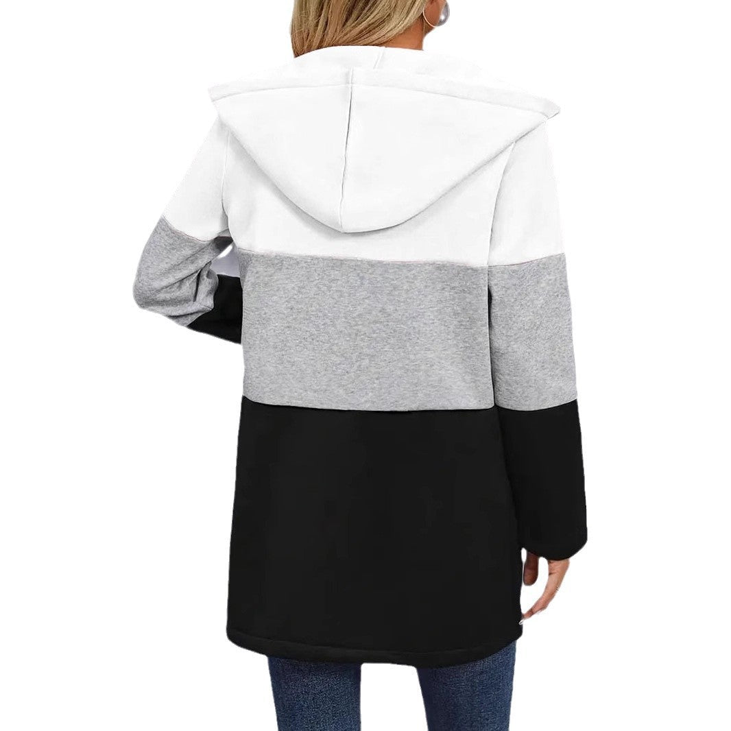 Women's hooded jacket in a modern color block design, size