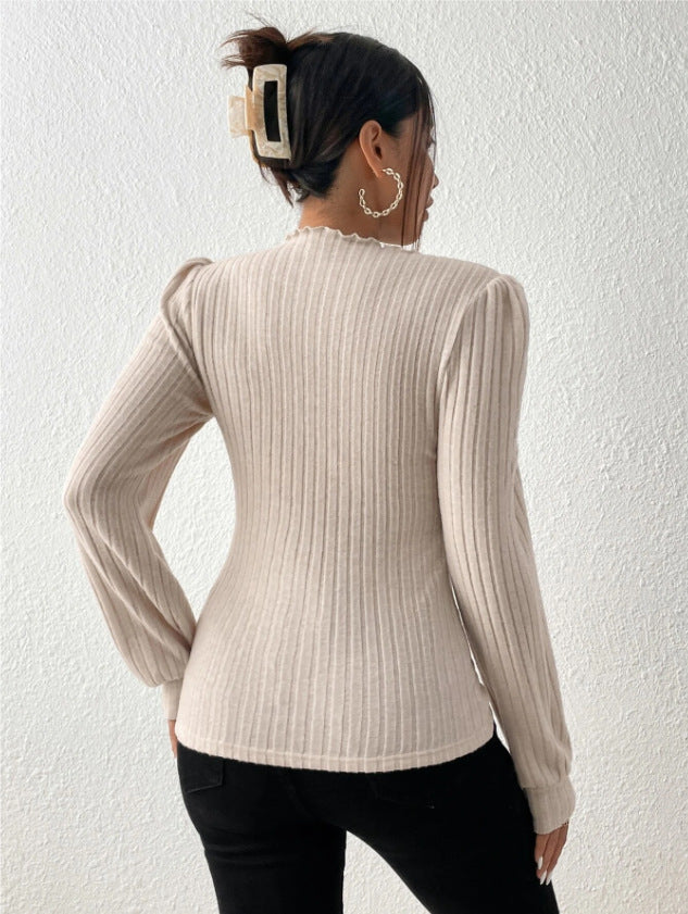 Valenzora CozyKnit Langarm-Rollkragenpullover mit Wellensaum
