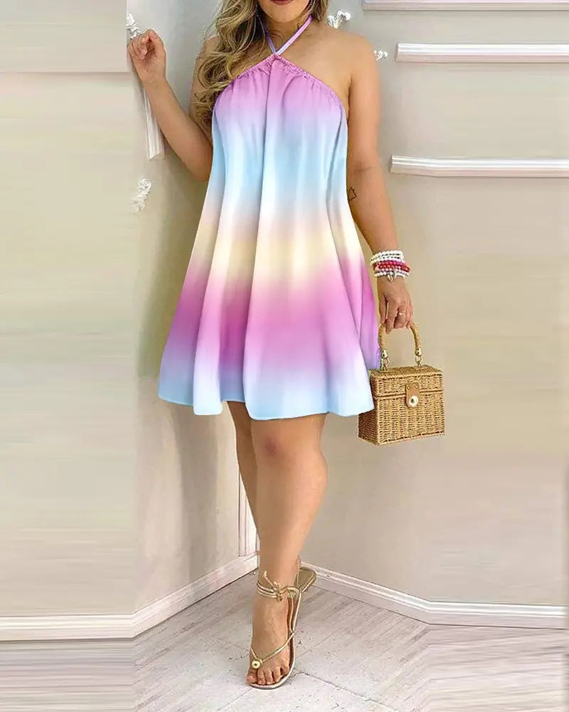 Valenzora | Printed Cold Shoulder Halter Tie Dress