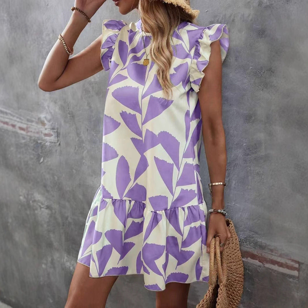 Damen-Sommerkleid mit Rüschen und Blumenmuster, Größe