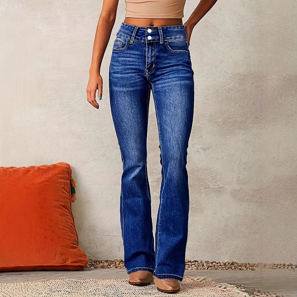 Women's bootcut jeans with a high waist and fashionable details, size [size missing]