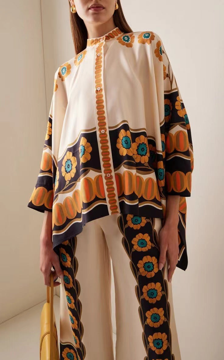 Valenzora | Stand-up collar top and trouser set