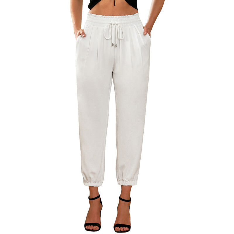 Women's casual leisure trousers with elasticated waistband and practical pockets, size S